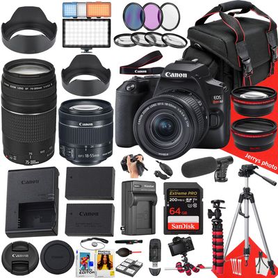 Canon EOS Rebel SL3 DSLR Camera with EF-S 18-55mm f/4-5.6 is STM and EF 75-300mm f/4-5.6 III Lens + 64 GB Memory + Microphone + LED Light + More (40pc Bundle) (Renewed)