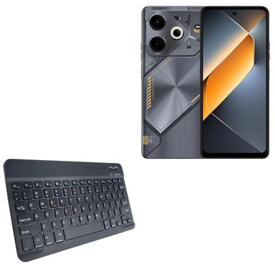BoxWave Keyboard Compatible with Tecno Pova 6 Neo - SlimKeys Bluetooth Keyboard, Portable Thin with Chiclet-Style Keys - Jet Black