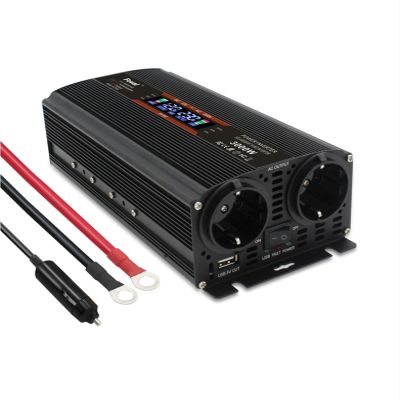 JDOUNFMO Off-Grid 3000W External Fuse DC 12V/24V to AC 220V 230V LCD Voltage Display Solar Power Converter Dual EU Socket Inverter (Color : 24V Black)