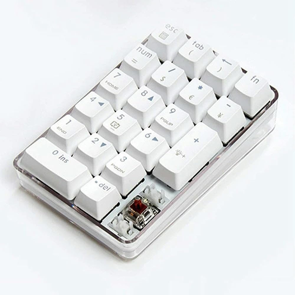 DirectNine Basics for Mechanical Numeric Keypad Brown Switch Wired Gaming Keypad Case White Backlit 21 Keys Mini Numpad Keypad, 6924023135652