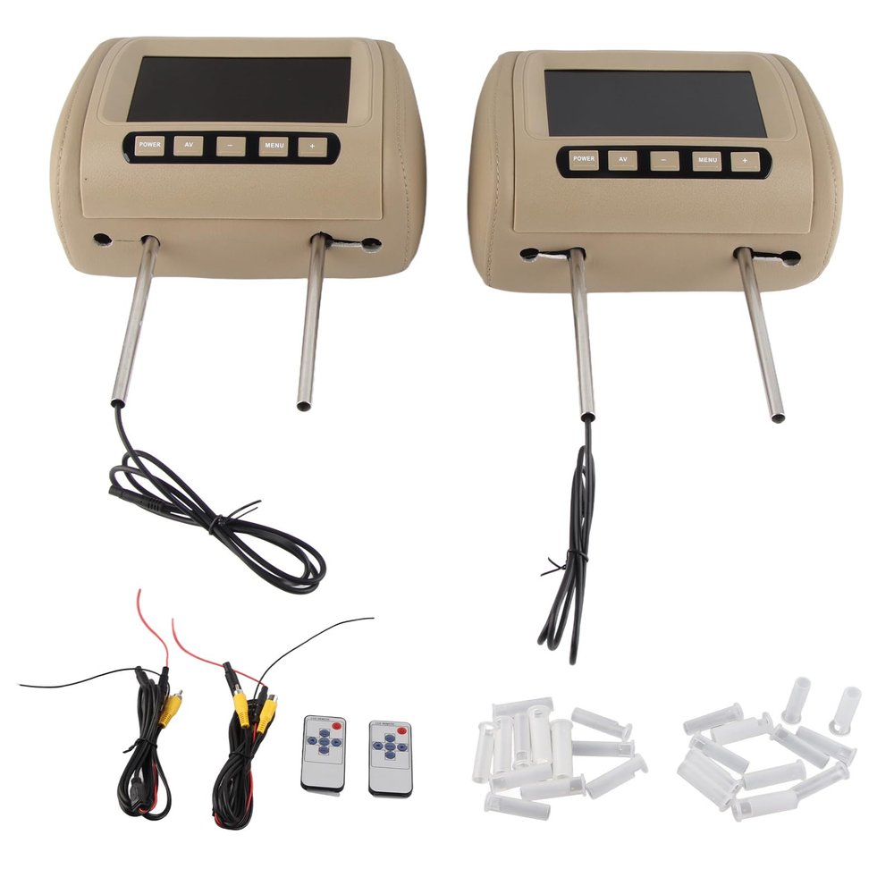 2PCS HD Car Player, 7 in Headrest LCD display, ABS Display, 12V Headrest Monitor Screens for Cars, Brown