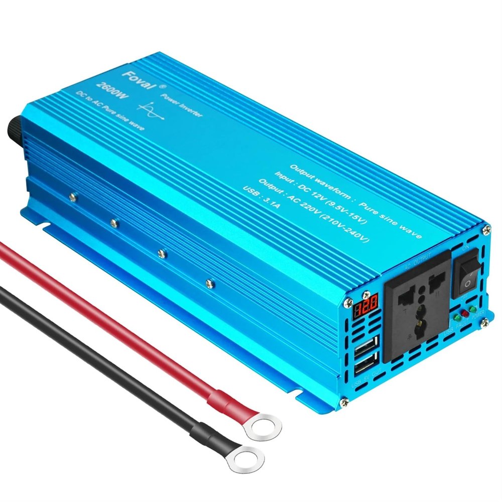JDOUNFMO DC 12V to AC 220V Pure Sine Wave Inverter 1500W/2200W/2600W/3000W LED Voltmeter Converter EU Socket (Color : 2600W 12V 50Hz EU)