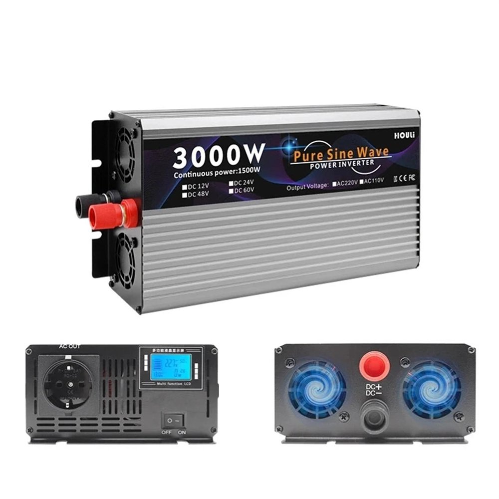 JZRYQJGJ Inverter 12V 24V 48V 60V to 220V Pure Sine Wave Power Inverter 3000W 4000W 5000W Solar Car Converter with USB Charge Tansformer (Color : EU-3000W-220V-48V)