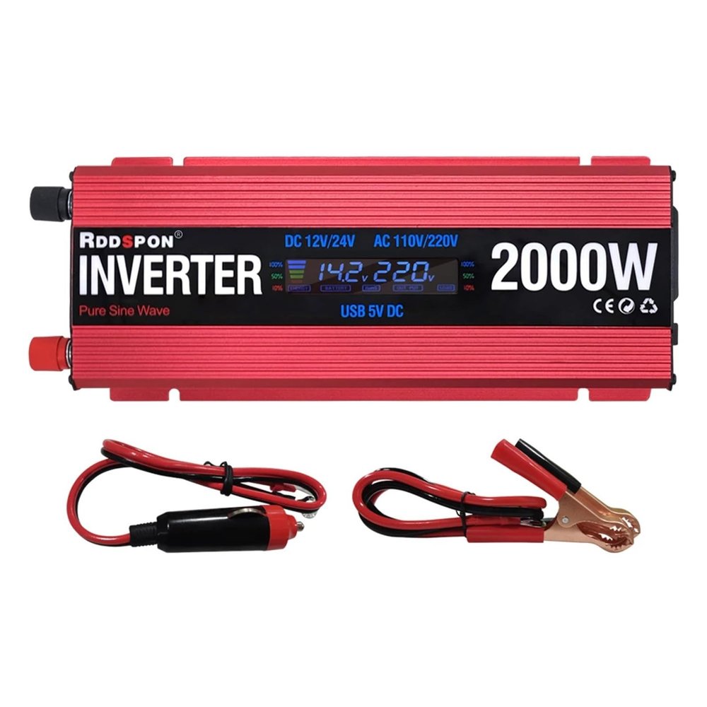 JDOUNFMO 600/2000W Portable Car Inverter 12V/24V to 220V AC Power Converter with 5v USB,Modified Sine Wave Car Inverter Conversion Power (Color : 2000W, Size : 12V-24V_220-240V 50HZ_Universal)