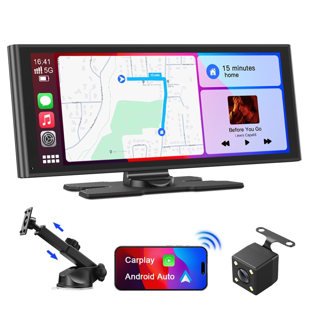 Avylet 9.26" Carplay Android Auto Screen for Car, Backup Camera, Portable Touchscreen Wireless Stereo, GPS Navigation, Google/Siri Voice Control, Audio Receivers with Bluetooth, AUX/FM, Mirror Link