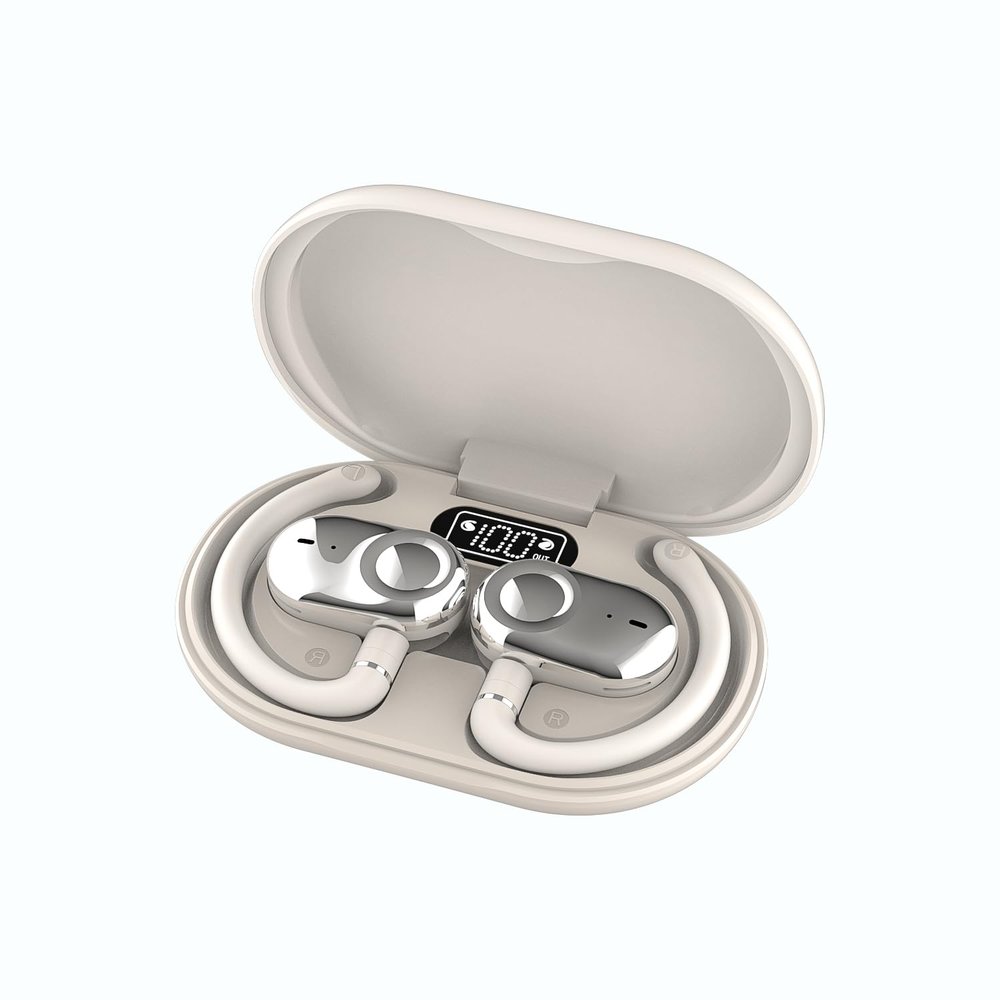 URIZONS Earhook TWS Gaming On Ear Earbuds Wireless Earphones - Low-Latency with Charging case Bluetooth Over Ear Headphones TWS Headset Suitable for Gamers/Runners/Fitters/Sport -Beige
