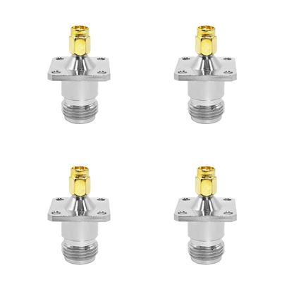 BJDZ 50Ohm 4 Pcs Radio Coaxial Adapter N-Type Female Jack 4 Hole Flange to SMA Male for 4G/5G Antenna System, Signal Transmission, Communication Device.
