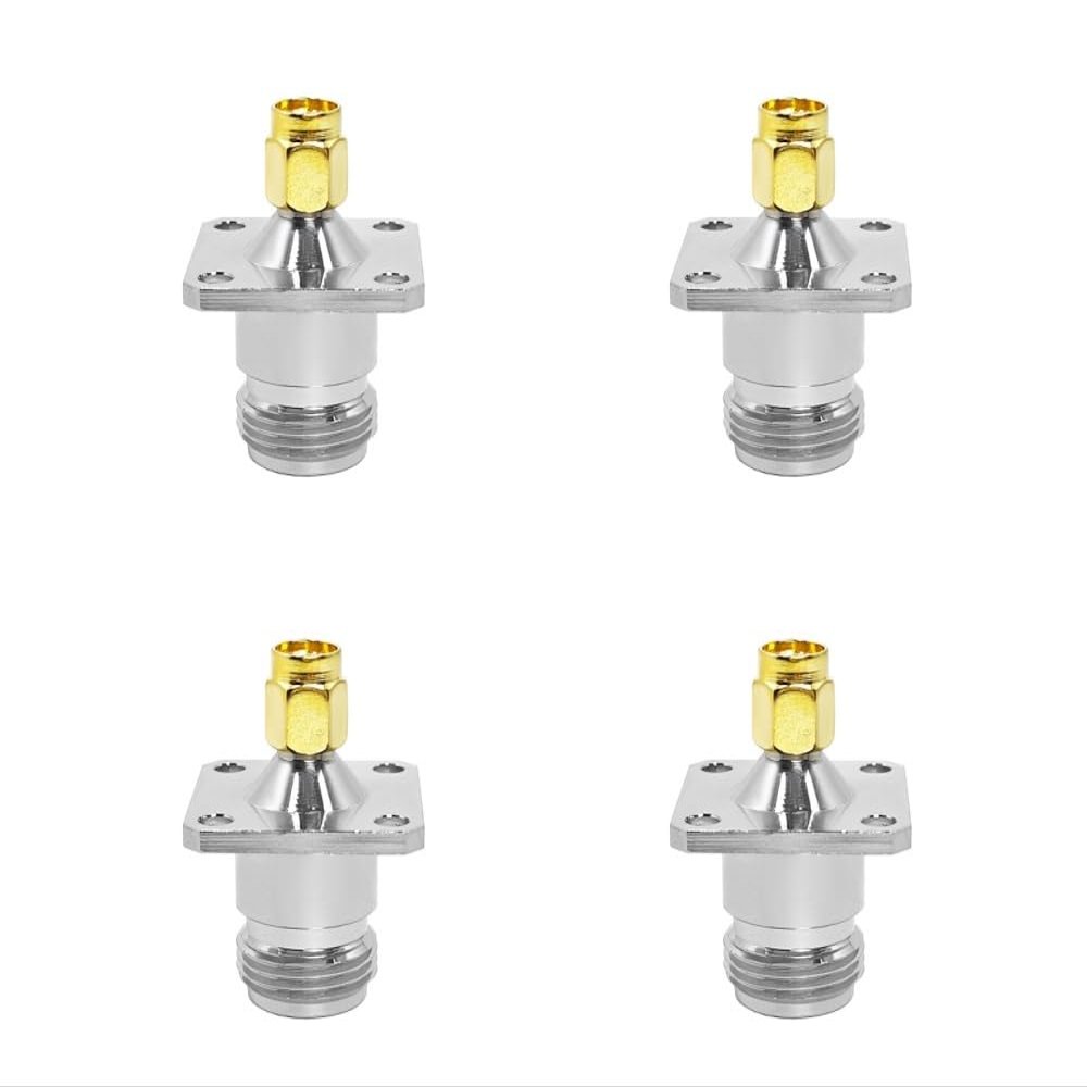 BJDZ 50Ohm 4 Pcs Radio Coaxial Adapter N-Type Female Jack 4 Hole Flange to SMA Male for 4G/5G Antenna System, Signal Transmission, Communication Device.