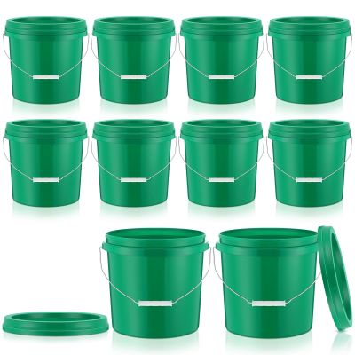 Tioncy 10 Pcs 2 Gallon Plastic Bucket with Lid Heavy Duty 2 Gallon Bucket Pail with Lid Handle for Storage Container Home Household Cleaning (Green)