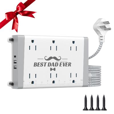 Thank You Gifts for Dad from Daughter Son - Wall Mount Power Strip with Surge Protector - 6 Outlets 3 USB (USB-C 15W), 6ft Braided Cord, On/Off Switch, Workshop & Garage Essentials