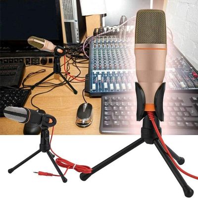 RhLLvJ Computer Video Voice Microphone with Stand Mobile Phone Live Microphone Singing Wired Condenser Microphone (Color : Gold)