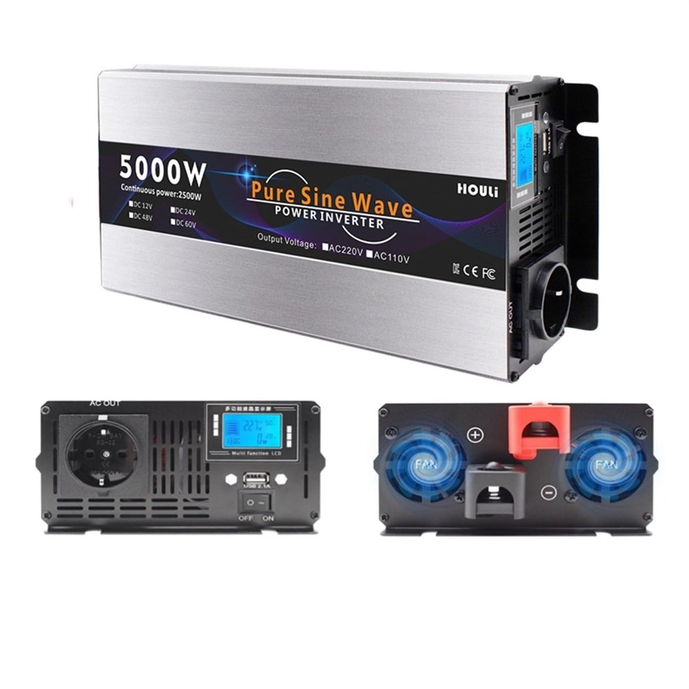 JZRYQJGJ Pure Sinus Wave 12v 24v 48v to AC 220v 230v Inverter 3000W 5000W 6000W 7000W Portable Power Bank Converter Solar Car (Color : EU-5000W-220V-24V)