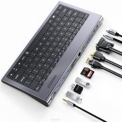 Hubs 11-in-1 Multi USB C Docking Station with Keyboard 100W PD, 4K, VGA, Ethernet, Card Reader, USB 3.0, Aux USB C HUB USB Hubs