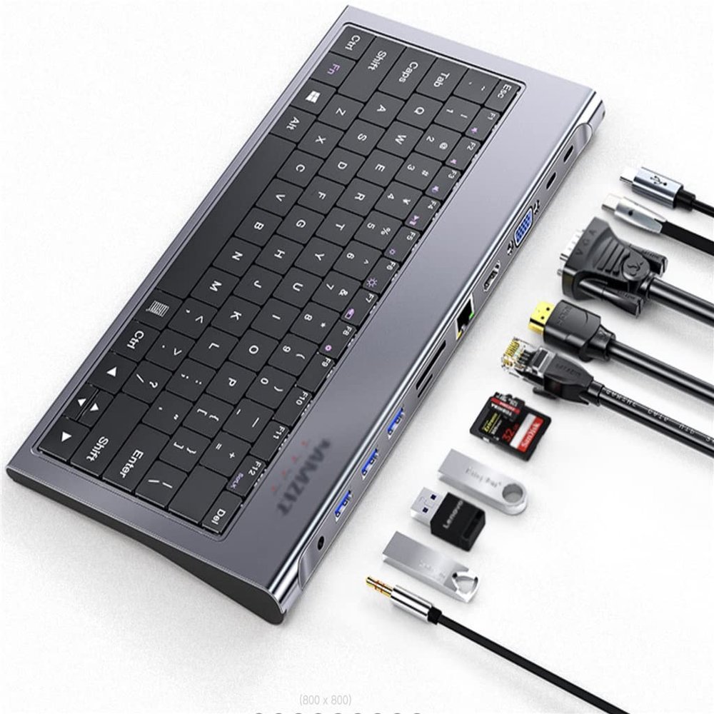 Hubs 11-in-1 Multi USB C Docking Station with Keyboard 100W PD, 4K, VGA, Ethernet, Card Reader, USB 3.0, Aux USB C HUB USB Hubs