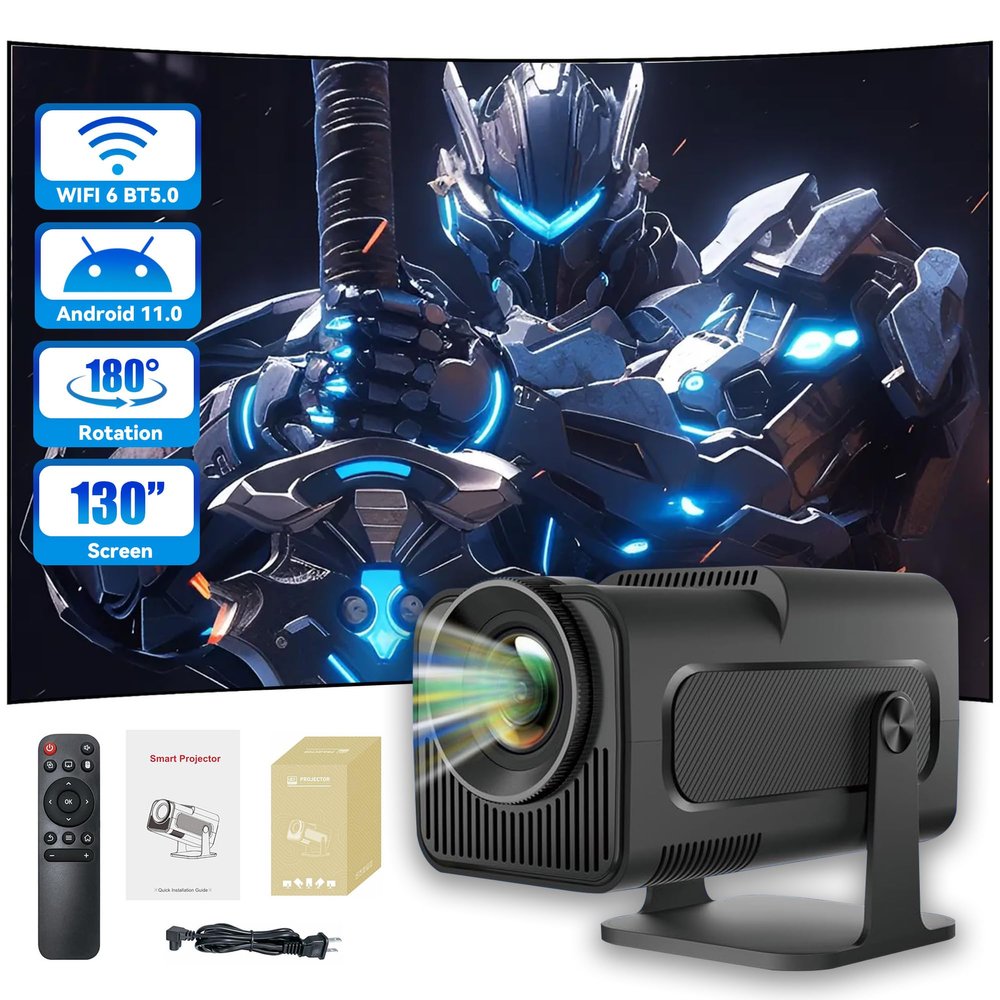 XIXIMENG Portable Projector Beammer Dual Wifi6 BT5.0 4K Native 1080P Android 11 Projector 390ANSI Cinema Outdoor