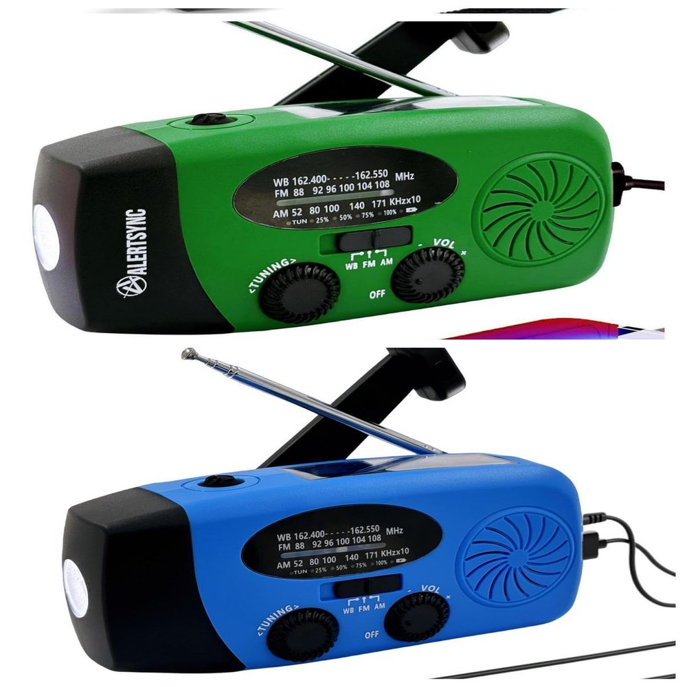5000mAh Green + Blue Weather Emergency Radio, Portable Solar AM/FM/NOAA Hand Crank Radio, Cell Phone Charger with SOS, 1W LED Flashlight, Headphone Jack, Power Bank for Emergency Preparedness