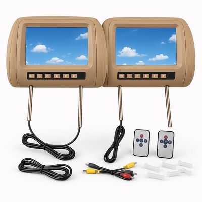 Tihebeyan 2pcs Universal Car Headrest Player, 7in HD Car Headrest LCD Video Player Wireless Control MP5 Display Brown for Car Accessory, Tihebeyanu859oy2r0g