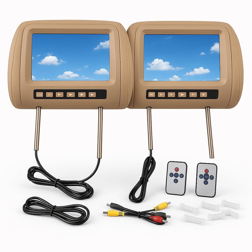 Tihebeyan 2pcs Universal Car Headrest Player, 7in HD Car Headrest LCD Video Player Wireless Control MP5 Display Brown for Car Accessory, Tihebeyanu859oy2r0g