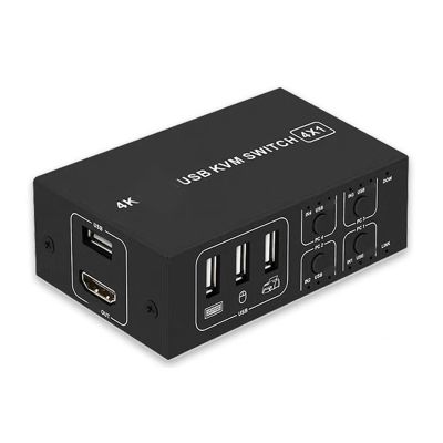 GRABLOOM 4 Port KVM Switcher 4K USB Switcher KVM 4 in 1 Out 4K 60HZ Distributor Splitter for Keyboard Laptop Accessories Keyboard and USB Switcher