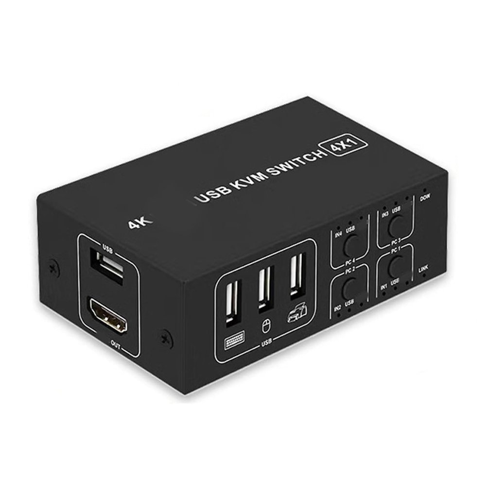 GRABLOOM 4 Port KVM Switcher 4K USB Switcher KVM 4 in 1 Out 4K 60HZ Distributor Splitter for Keyboard Laptop Accessories Keyboard and USB Switcher