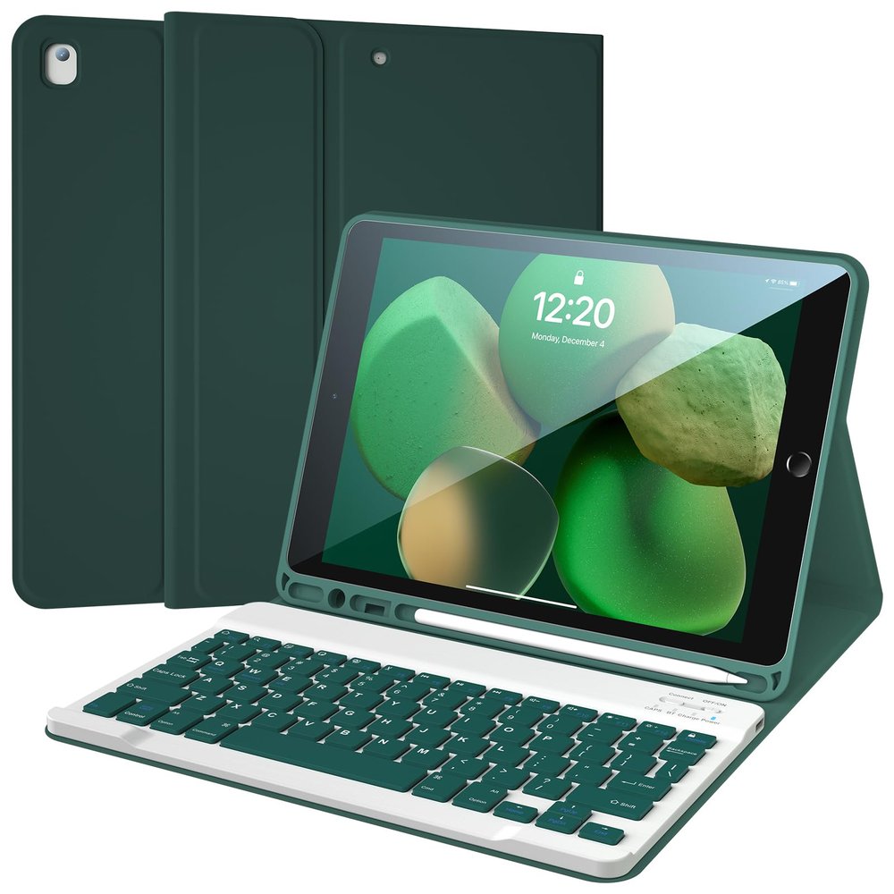 10.2 inch Slim Smart Case iPad 9th Generation Case with Keyboard, Built-in Pencil Holder Folio Stand Cover Detachable Bluetooth Keyboard for iPad Keyboard Case 9th/8th/7th and iPad Pro 10.5" -Green