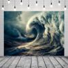 BELECO 9x6ft Fabric Big Ocean Waves Backdrop Vortex Hurricane Storm Waves Tsunami, Dark Sea Gloomy Sky Clouds Background Ocean Nautical Adventure Party Decorations Portrait Shoot Studio Prop view 4