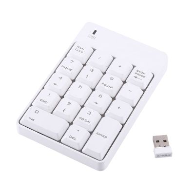 flexman Coreless Numeric Keypad, USB 2.4G 10M Remote Distance 18 Keys Portable Digital Keyboard for Computers Laptop Desktop PC, Plug and Play (White)