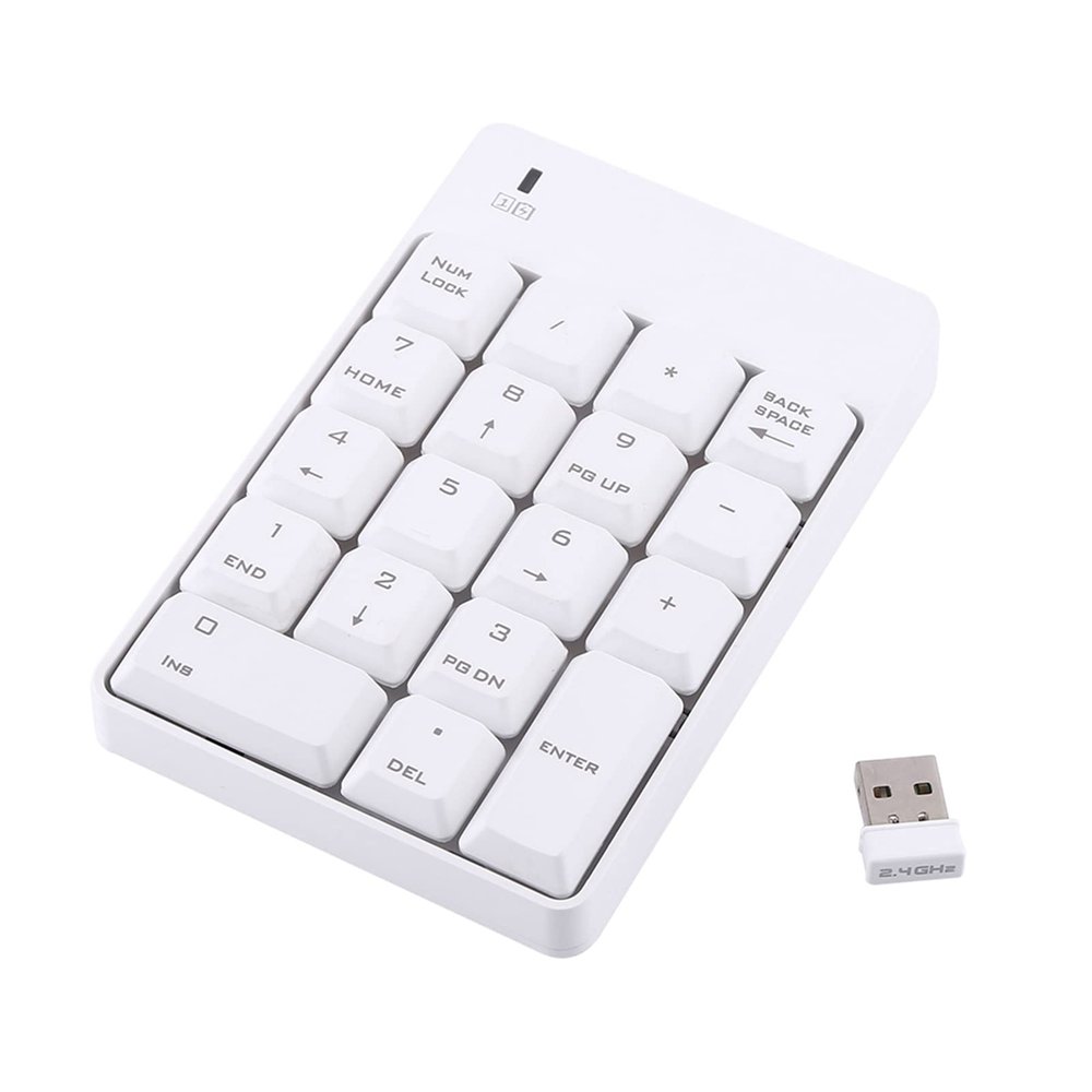 flexman Coreless Numeric Keypad, USB 2.4G 10M Remote Distance 18 Keys Portable Digital Keyboard for Computers Laptop Desktop PC, Plug and Play (White)