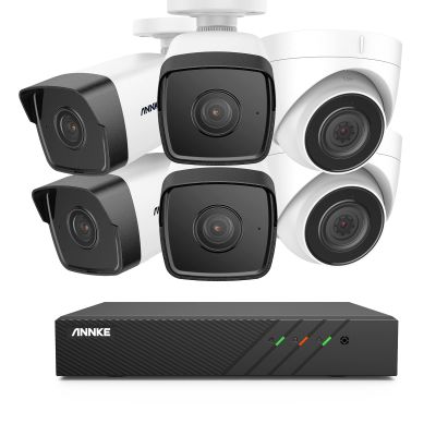 ANNKE 5MP Security Camera System with 8MP 8 Channel PoE NVR x 6 (5 Megapixel) Indoor/Outdoor Wired IP POE Smart Cameras, 100 ft Night Vision, Remote Access, Motion Detection, Alert Push, No Hard Drive