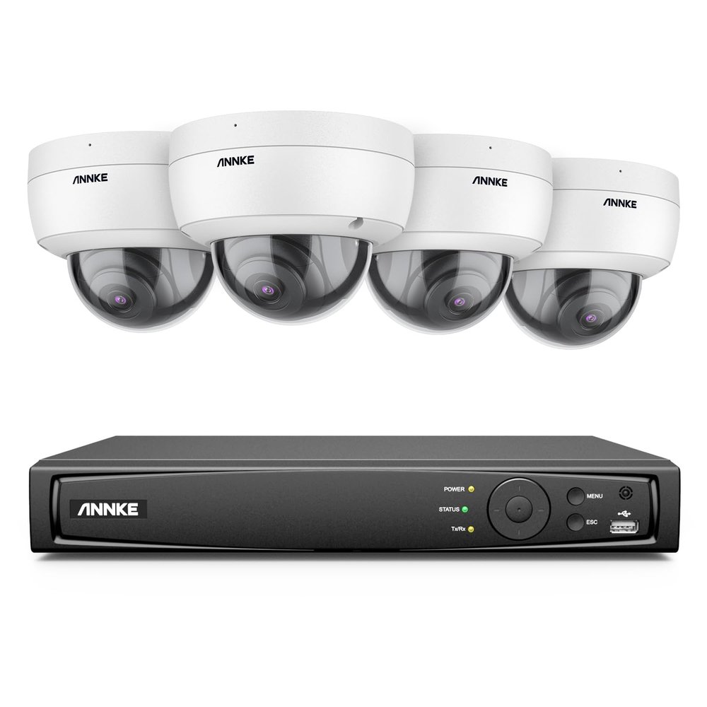 ANNKE H800 8MP PoE Security Camera System, 4K H.265+ NVR and 4X 8MP Ultra HD IP Dome Cameras, 100ft Night Vision, IP67 Waterproof and IK10 VandalProof, Remote Access (No HDD Included)