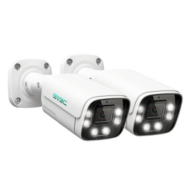 SV3C 4K POE Security Camera Outdoor, 2 Pack 8MP POE IP Camera with 120Wide Angle, Smart Motion Detection, IR/Color Night Vision, 2-Way Audio, Metal Shell, RTSP, SD Card Record, Onvif Conformant