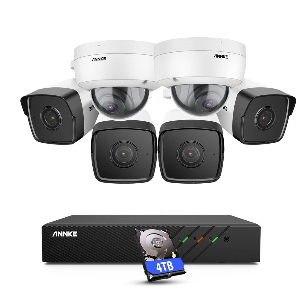 ANNKE 5MP Security Camera System with 8MP 8 Channel PoE NVR x 6 (5 Megapixel) Indoor/Outdoor Wired IP POE Smart Cameras, 100 ft Night Vision, Remote Access, Motion Detection, Alert Push, 4TB HDD