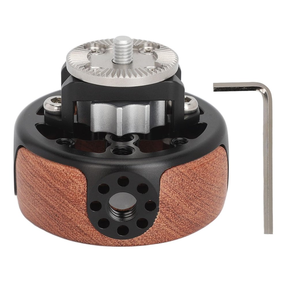 Vikye Compact Wooden Grip for DSLR Cameras, Mirrorless Cameras and Camcorder Cages, Easy Installation, 360 Degree Rotation, Aluminum Alloy Construction,