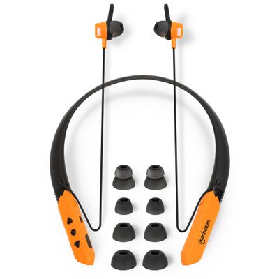 MANHATTAN Bluetooth Wireless Neckband Headphones  Work Earbud Earphones with 15H Playtime, Noise-Isolating, IPX4 Water Resistant, Built-in Mic  for Work, Music, Calls  3 Yr Mfg Warranty -179829