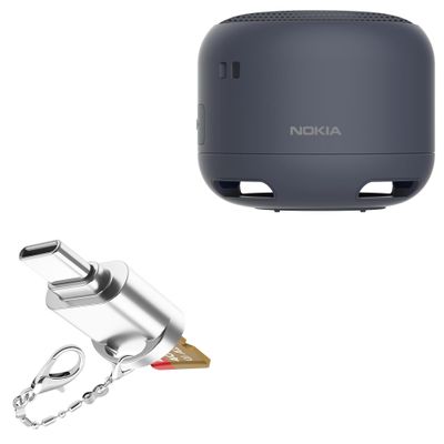 BoxWave Adapter Compatible with Nokia Portable Wireless Speaker 2 - Micro SD Card miniReader, USB Type-C OTG Reader USB3.0 Adapter Keychain - Metallic Silver