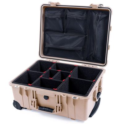 ColorCase Pelican Protector 1560 Case Desert Tan - Waterproof Case with TrekPak Divider System & Mesh Lid Organizer - Desert Tan Handles & Latches