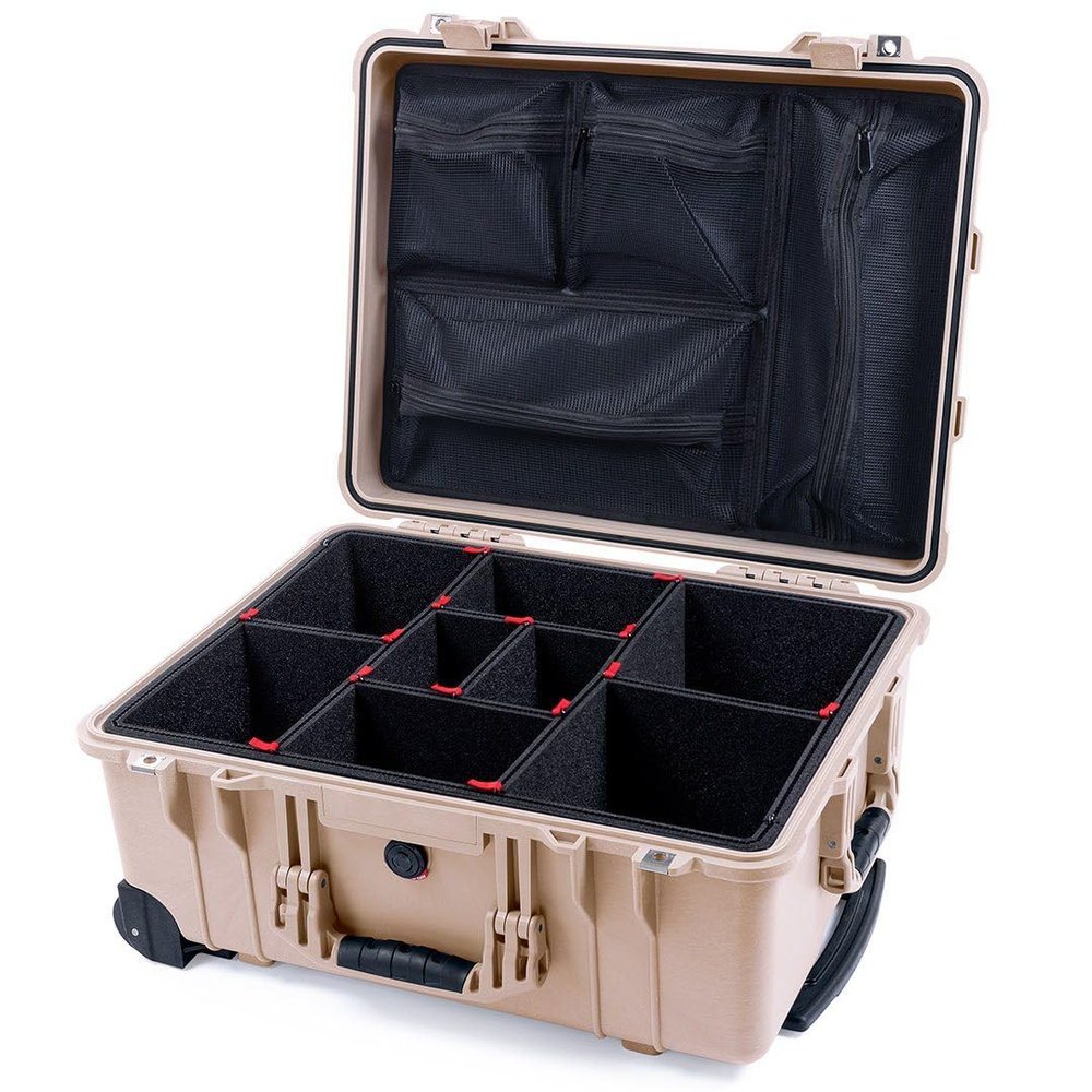 ColorCase Pelican Protector 1560 Case Desert Tan - Waterproof Case with TrekPak Divider System & Mesh Lid Organizer - Desert Tan Handles & Latches