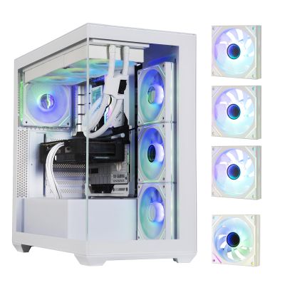 BitFenix CETO High Airflow PC Gaming Case White-Panoramic Tempered GlassReverse Connection Motherboard Compatible4xInfinity Mirroring ARGB Fans(3X Reverse)-360mm AIO/GPU 410mm Support