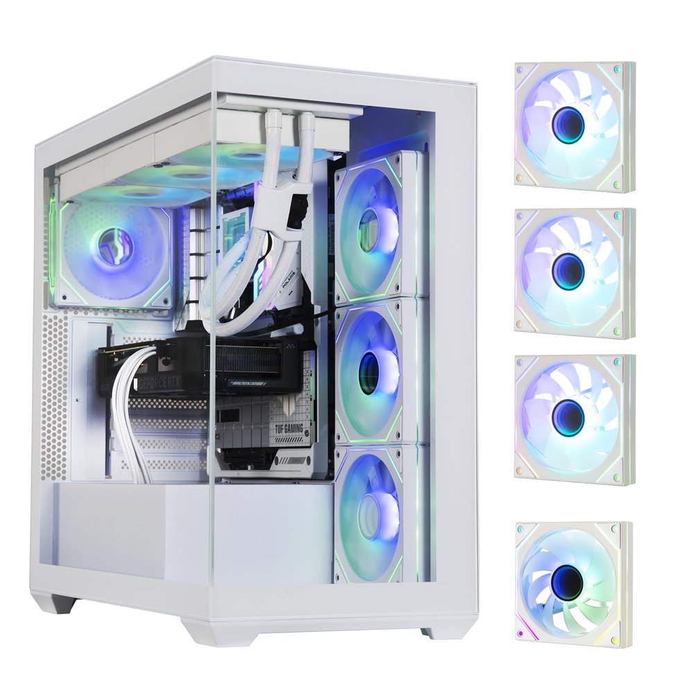 BitFenix CETO High Airflow PC Gaming Case White-Panoramic Tempered GlassReverse Connection Motherboard Compatible4xInfinity Mirroring ARGB Fans(3X Reverse)-360mm AIO/GPU 410mm Support