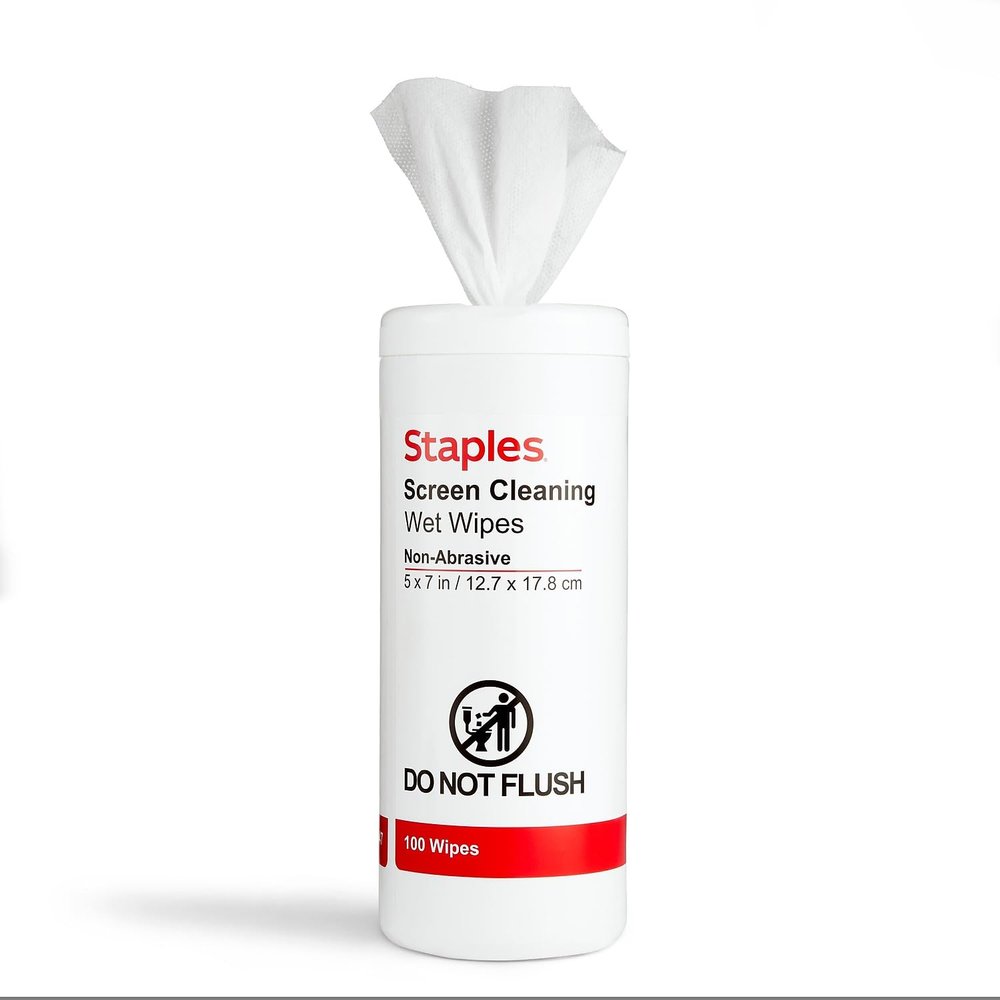 Staples Screen Cleaning Wipes, 100 Count Streak-Free Cleaning for Monitors, Laptops, Tablets & Screens