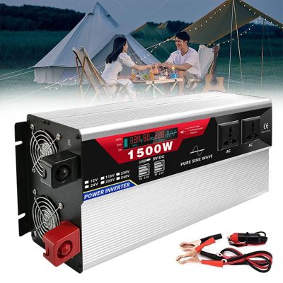 1000W 1500W 2000W 3000W Pure Sine Wave Inverter Power Converter,DC 12V/24V to AC 110V/220V with Remote Control LCD Display AC Outlets and 6 USB Port for Camping Outdoor Power Supply,24Vto220V-1500W (