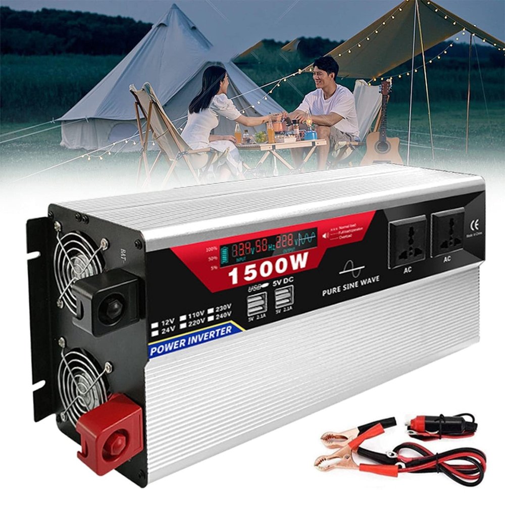 1000W 1500W 2000W 3000W Pure Sine Wave Inverter Power Converter,DC 12V/24V to AC 110V/220V with Remote Control LCD Display AC Outlets and 6 USB Port for Camping Outdoor Power Supply,24Vto220V-1500W (