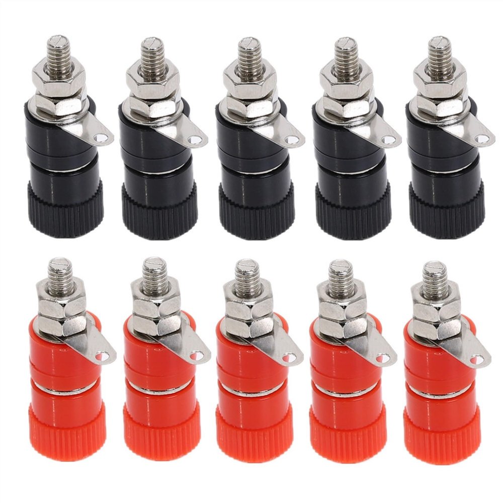 WUZDPRCJ 5Pcs 4mm Red&Black Banana Socket Binding Post Nut Banana Plug Jack Connector Nickel Plated (Color : 5Red 5Black)