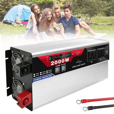 Pure Sine Wave Power Inverter DC12V/24V to AC120V/220V with 2 AC Outlets,with Remote Control 6 USB and LED Display 1000W 1500W 2000W 3000W,for Truck RV and Emergency,12Vto110V-1500W (Color : 12Vto110