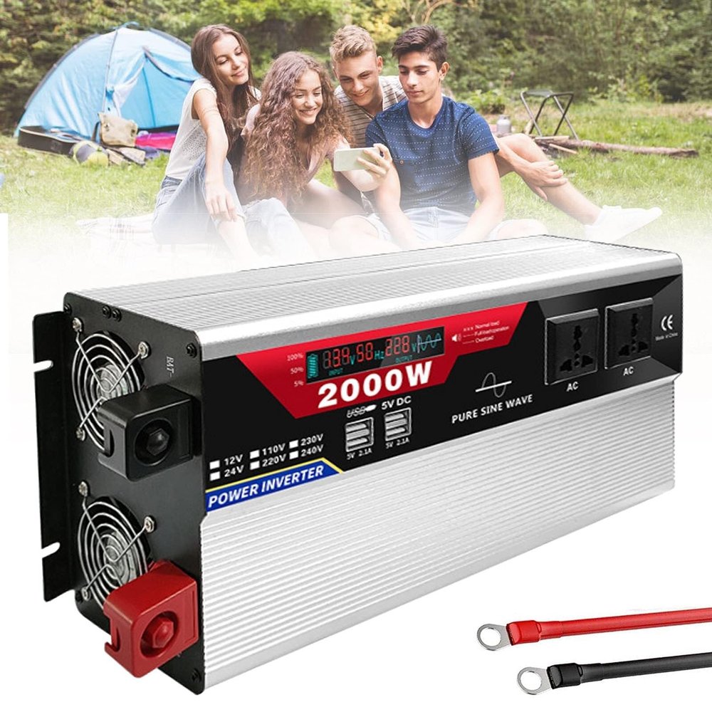 Pure Sine Wave Power Inverter DC12V/24V to AC120V/220V with 2 AC Outlets,with Remote Control 6 USB and LED Display 1000W 1500W 2000W 3000W,for Truck RV and Emergency,12Vto110V-1500W (Color : 12Vto110