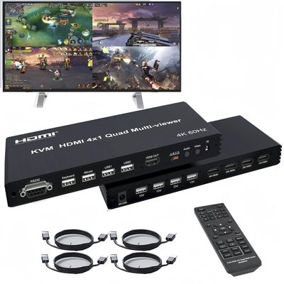 4K HDMI Multiviewer 4X1 with KVM PIP,4HDMI/4PC in 1 Out Seamless Switch 1 2 3 4 Screen Supports 4K30Hz Input and 4K60Hz ouput KVM(Keyboard&Mouse Control Computer) IR RS232 8Modes 11 21 31 41 etc