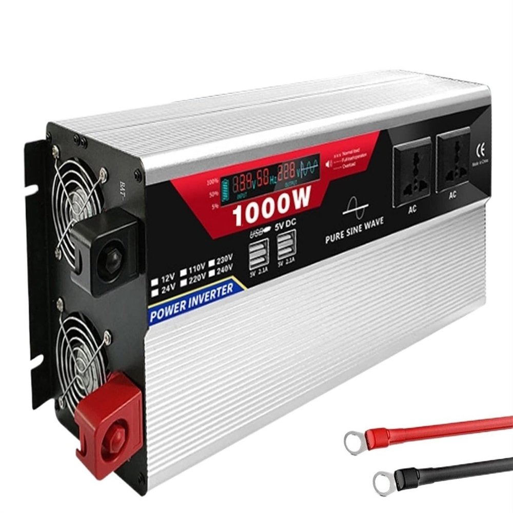 Power Inverter 1000W 1500W 2000W 3000W Pure Sine Wave Inverter 12v/24v DC to AC 110v/220v Converter with LCD Display USB Charge Port Outlets for Car RV Boat Road Travel Emergency Tools,24Vto110V-1000W