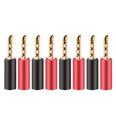 WUZDPRCJ 8pcs Red and Black 4mm Solderless Side Stackable Banana Plug 24k Gold Plated Speaker Cable Connector
