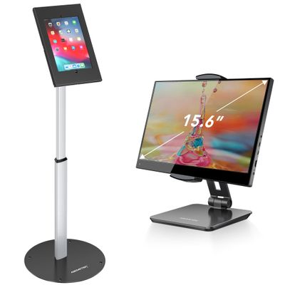 AboveTEK Anti Theft iPad Floor Stand, Robust Security Kiosk POS Tablet Stand Bundle with 360 Swivel Tablet & Phone Holders for Any 4"-15.6" Display