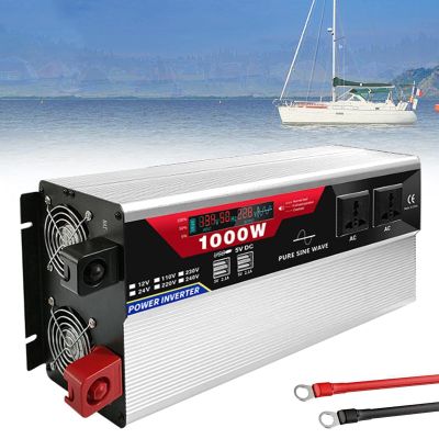 1000W 1500W 2000W 3000W Pure Sine Wave Inverter Power Converter,DC 12V/24V to AC 110V/220V with Remote Control LCD Display AC Outlets and 6 USB Port for Camping Outdoor Power Supply,24Vto220V-1500W (